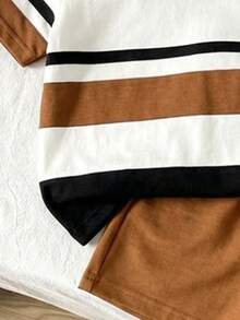 Random 3 Sets Get 1 Set Boys' Fashion Pony Series Graphic Print Casual Crew Neck Short Sleeve T-Shirt With Color Block Striped Shorts - Multicolor - View 5