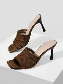 MOTF NEW COFFEE BROWN THIN HEEL SQUARE TOE WOVEN SURFACE FASHIONABLE VERSATILE WOMEN'S HIGH HEEL SANDALS SUMMER - Coffee Brown - View 7