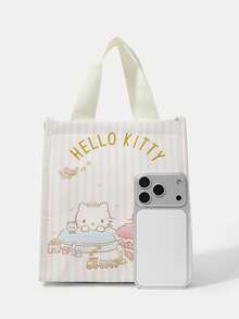 HELLO KITTY AND FRIENDS | SHEIN 粉色格紋印花午餐袋，可愛角色印花保溫食物袋 - 卡通-3 - 查看 3