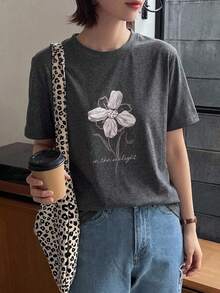 DAZY 夏季新款海灘度假女款寬鬆休閒印花T恤 - 淺灰色 - 查看 6