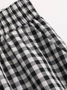 Dazy Plus Plus Size Plaid Elastic Waist Loose Wide Leg Pants Casual Spring Summer Autumn - Black and White - View 7