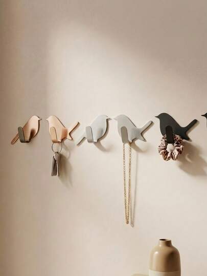 Haus Hana 2Pcs Bird-Shaped Adhesive Wall Hooks,304 Stainless Steel, Self-Adhesive Mount, Strong Load Bearing, Decorative Wall Hanger, Great For Entryway, Bathroom, Kitchen, Hold Keys, Necklaces And Small Household Stuff, Home Decor Gift