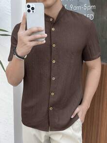 Manfinity VCAY Women's Solid Color Single-Breasted Casual Versatile Daily Commute Shirt - Brown - View 3