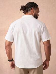 EASEVO Men's Plus Size Geometric Print Single-Breasted Short Sleeve Vacation Shirt - White - View 2