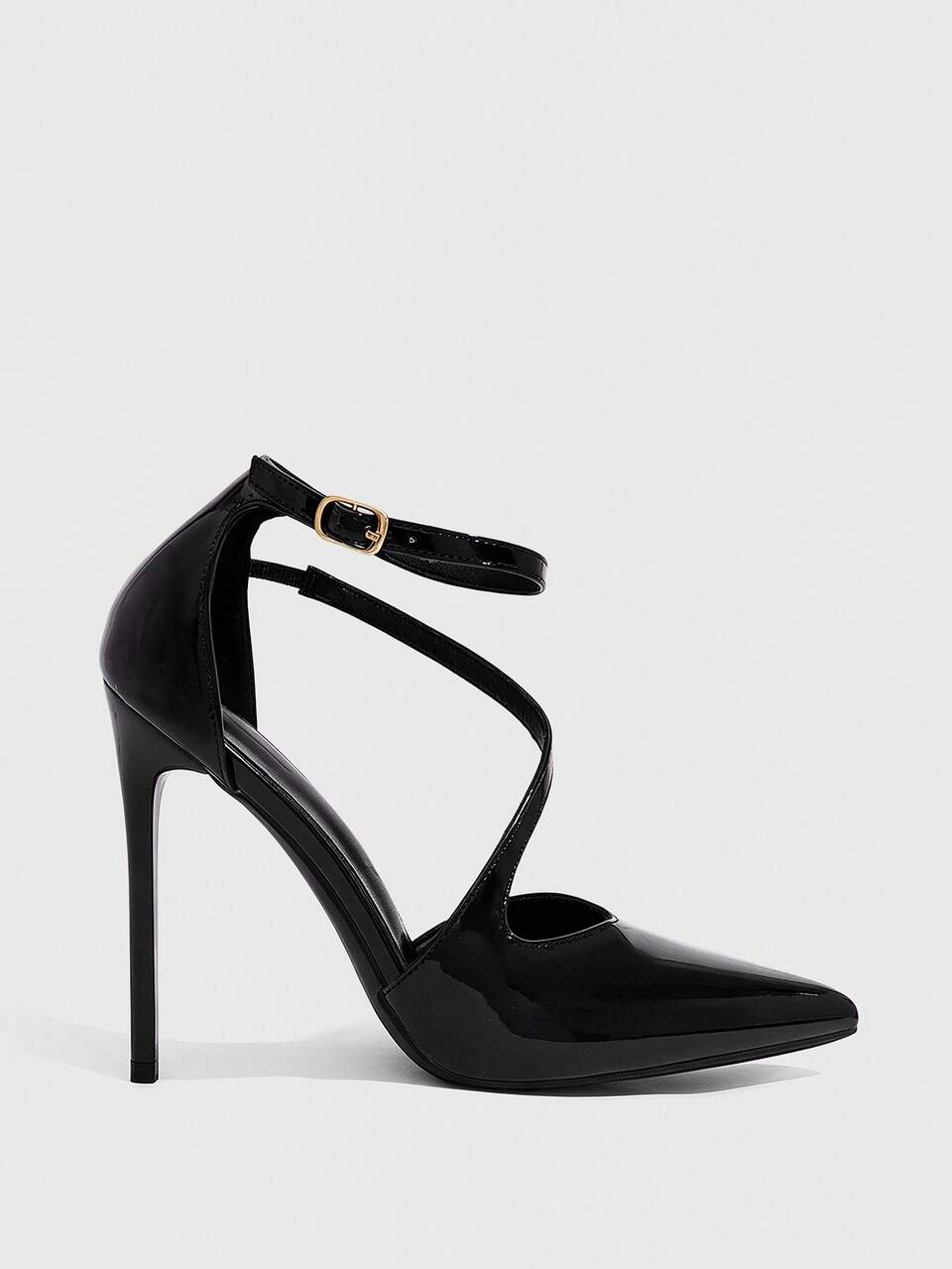 CUCCOO SZL Pointed Toe Thin High Heel Black Ankle Strap Hollow Out High Heel Pumps, Fashion Sexy Party Banquet Nightclub Super High Heel Women's Shoes