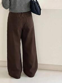 SHEIN 青少年女孩 Y2K 復古街頭回歸大學風 簡約基礎舒適懷舊寬鬆款 適合日常穿著、電音節慶與街頭穿搭 - 棕色 - 查看 4