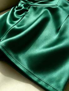 Franclia Romper Camisole Pengencang Pinggang Satin Champagne Mewah Prancis - Dark Green - View 5