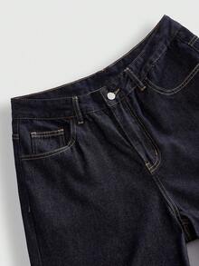 ROMWE MEN Jeans de mezclilla de corte holgado para hombre con patrón de bordado de diamantes brillantes - Azul lavado oscuro - Ver 6