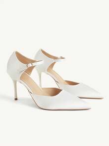 CUCCOO CHICEST Women Shoes Satin Buckle With Pointed Tip Stiletto Hollow Shoes Commuter Style Four-Season Models Suitable For Workplace Dating - White - View 2