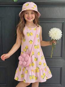 Emery Rose Kids Emery Rose Kids 女童條紋檸檬印花圓領無袖洋裝 - 彩色 - 查看 5