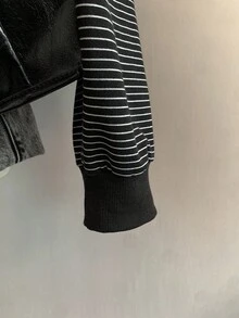 SHEIN EZwear 秋季新款電影熱門蜘蛛印花極簡黑白條紋落肩寬鬆女款衛衣，秋季上衣，適合日常通勤、派對、秋冬/夏季、聖誕節、新年、感恩節、派對、婚禮、海灘、畢業典禮、優雅、外出、約會、通勤、情人節、優雅、度假、Y2K、畢業 - 彩色 - 查看 4