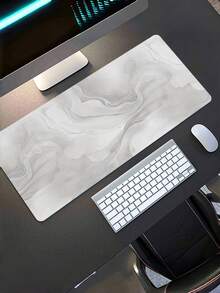 1pc Durable Washable Anti-Slip Rubber Mouse Pad, White And Gray Marble Design, Can Be Used As Keyboard Protector, Suitable For Office, Computer And Gaming, Waterproof And Durable - multicolor - View 4