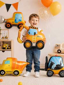 MINKOJA 4pcs NEW Design Excavator Bulldozer Foil Balloon For Construction Theme Birthday Party Decorations Supplies, Baby Shower Birthday Decorating Balloons, Party Supplies - View 4