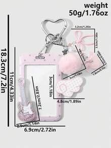 ROMWE Kawaii 1個時尚精緻極簡風粉色蝴蝶結愛心毛球亮片吉他波點翅膀星星卡夾 DIY 鑰匙圈包包吊飾 節日禮物 - 粉色-20 - 查看 3
