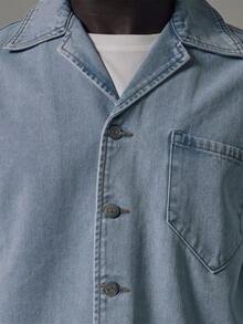 Musero Cropped Boxy Denim Shirt Patch Pocket Revere Shirt Style Spring Summer Essentials - Blue - View 3