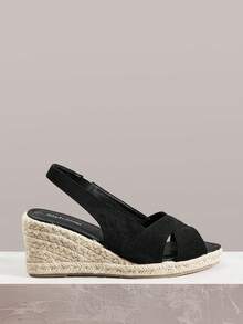 Styleloop Sandálias Femininas de Cunha & Plataforma, Padrão Bordado, Sandálias Boêmias de Férias com Bico Aberto, Sandálias de Praia Romanas com Corda Trançada e Tiras Cruzadas, Adequadas para a Temporada de Férias, Primavera & Verão, Estilo Boêmio & Resort - Café - Visão 1