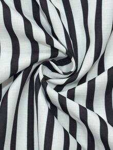 Breezaya New Women's Casual Loose Slimming Design 3/4 Sleeve V-Neck Striped Shirt - Black and White - View 4