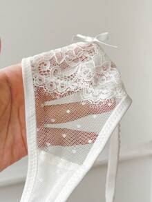 Moireta Women's Contrast Lace Mesh G-String Sexy Lingerie Bridallingerie - White - View 6