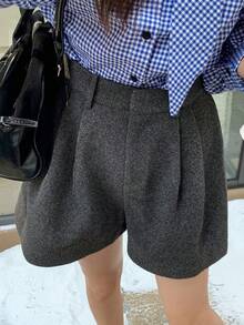 Dazy Tall Women's Pleated Casual Wool Shorts Fall - Grey - View 7