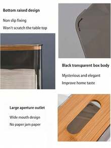 SHEIN Caja de pañuelos de mesa de centro para sala de estar de estilo nórdico minimalista y creativo, hecha de tabla compuesta, caja de papel transparente para restaurante - Gris - Ver 6