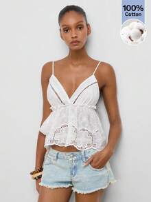 Maija 白色刺繡女款背心上衣 夏季側綁帶 V 領 波希米亞風 度假風 - 白色 - 查看 7