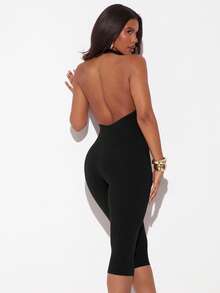 Hauture Summer Fashion Casual Sexy Streetwear Solid Color Backless Mock Neck Fitted Jumpsuit For Women Going Out Night Out Black - Black - View 2