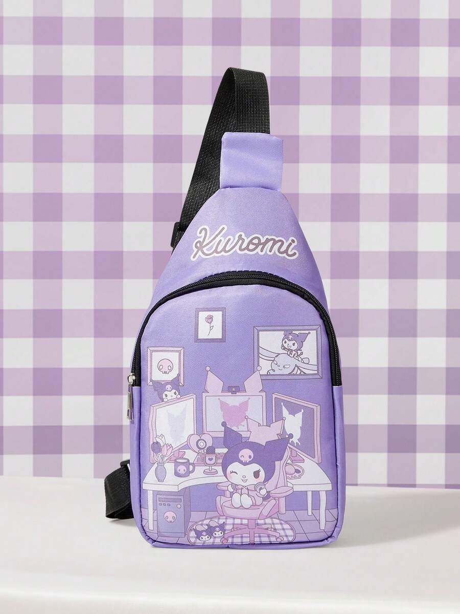 HELLO KITTY AND FRIENDS | SHEIN 紫色可愛角色印花單肩包,休閒可調節肩帶胸包 - 紫色-2 - 查看 1