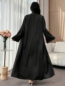 Al Najma Plus Size Women's Floral Embroidered Long Sleeve Elegant Arabic Abaya - Black - View 2