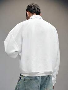 PAVTROS Men's Letter Embroidered Long Sleeve Shirt With Tie, Button Up Office Shirt - White - View 2