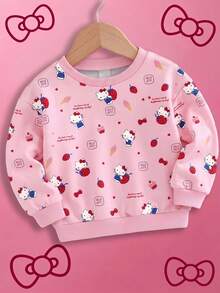 HELLO KITTY AND FRIENDS | SHEIN GraphicGems 女嬰圓領卡通印花休閒日常長袖運動衫 - 粉色 - 查看 1