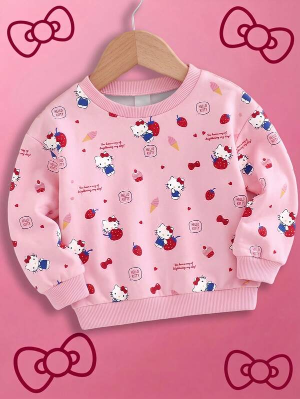 HELLO KITTY AND FRIENDS | SHEIN GraphicGems Baby Girl Round Neck Cartoon Print Casual Daily Long Sleeve Sweatshirt