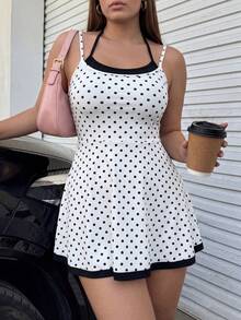 Dewbera Dewbera Gaun Olahraga 2-in-1 Wanita Ukuran Plus Motif Polkadot Leher Halter dengan Celana Pendek - MultiWarna - View 2