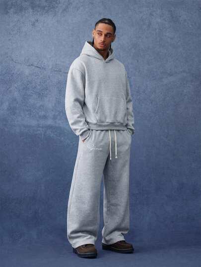 PAVTROS Men's Elastic Solid Color Street Style Gray Thermal Lined Sports Suit, Men's Sportswear, Men's 2 Pieces Sportswear Set, Fall Clothes Winter