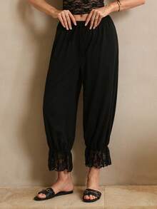 HautHeat Women's Fashion Sexy Lace Patchwork Pajama Bottoms - Black - View 6