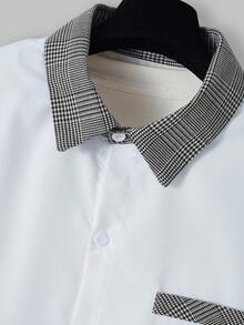 Manfinity Homme Men's Plus Size Patchwork Houndstooth Short Sleeve Shirt And Shorts Casual Set - Multicolor - View 4