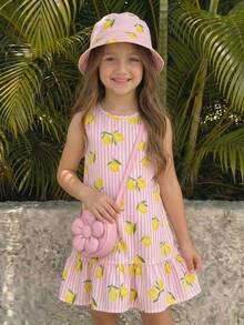 Emery Rose Kids Emery Rose Kids 女童條紋檸檬印花圓領無袖洋裝 - 彩色 - 查看 4