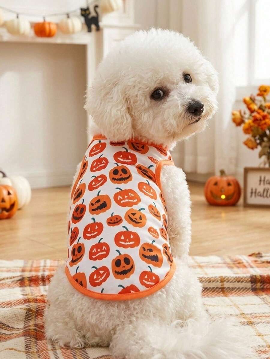 PETSIN 1pc Pumpkin Printing Pet Dog/Cat Breathable Vest For Halloween - Multicolor - View 1