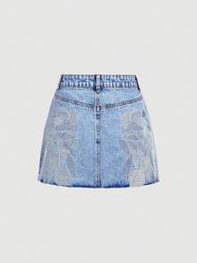 SHEIN Sweetro 夏季休閒刺繡牛仔裙 - 藍色 - 查看 5