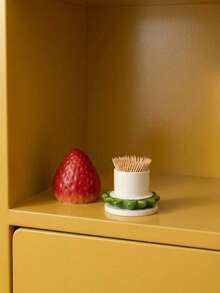 Joivida Strawberry-Shaped Toothpick Holder . It Serves As A Practical Storage Container For Toothpicks And Cotton Swabs, Paired With A Matching Base. The Cute Fruit-Shaped Design Works As A Delicate Decorative Ornament Toothpicks Will Be Sent For Free. - View 5