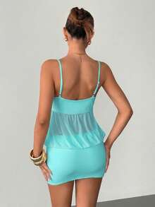 Siren Gaze Spring/Summer New Sheer Mesh Cami Dress For Women Turquoise,Teal Blue,Light Blue - Mint Blue - View 2