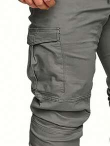Manfinity Roughcore Men Casual Drawstring Waist Cargo Pants, For Fall - Dark Grey - View 8