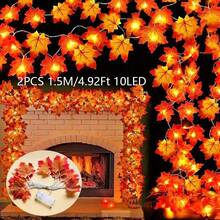 2pcs 1.5M/10LED Home Decor Maple Leaf String Lights,Fall Leaves Garland With Lights Warm White Fairy Lights,Fall Autumn Harvest Thanksgiving Decoration Light String,Halloween Decor Led String Light,Indoor Closet Door Decor Maple Leaf Light String - Warm white light - View 15