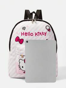 HELLO KITTY AND FRIENDS | SHEIN Pink Cartoon Character Print Backpack, Multi-Pocket Adjustable Strap Backpack - White powder stripes - View 3