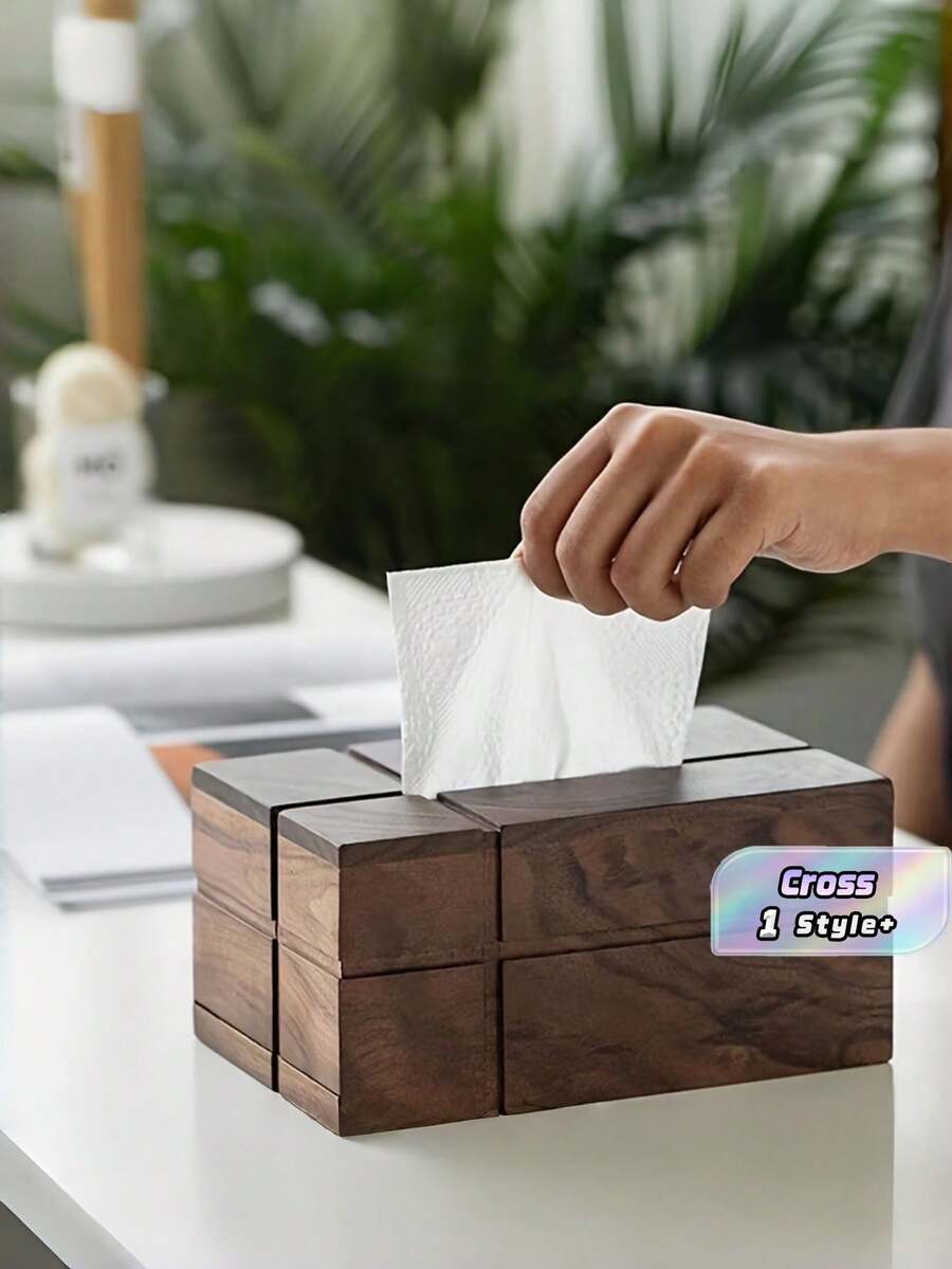 1PC Large Capacity Wooden Durable Weather Resistant Wall Mounted Free Standing Cross Distributor Napkin Holder Paper Towel Storage Rack For Bathroom Toilet Wardrobe Closet Home Office Organizer Space Saver - Multicolor - View 1