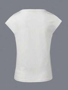 Omancia 女款V領短袖收腰休閒T恤，舒適棉質面料，適合日常穿著、度假、通勤、夏季 - 白色 - 查看 2