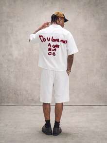 PAVTROS Men's Casual Letter Embroidered Shirt And Shorts Set Y2k Outfit Men - White - View 4