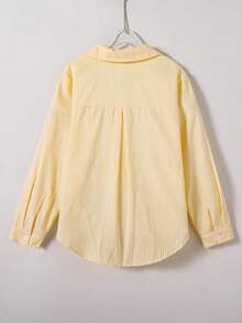 SHEIN 青少年女孩條紋輕量防曬襯衫，春夏季度假旅行穿搭 - 黃色 - 查看 3