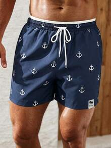 Palasendo Pantalones cortos de playa para hombre con estampado de ancla y cintura con cordón, para vacaciones - Multicolor - Ver 4