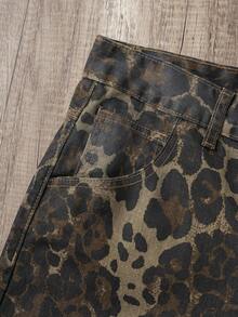 Manfinity Roghcode Plus Size Men's Street Fashion Casual Camouflage Leopard Print Distressed Denim Shorts - Multicolor - View 4