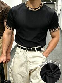 Resyla Men Men's Patchwork Leopard Print Crew Neck Short Sleeve Casual Streetwear T-Shirt Going Out Club Black And White Leopard Print Summer - Grey - View 1